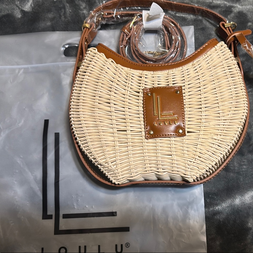 BNWT WOMENS LOULU RATAN HANDBAG/Crossbody Bag cream/brown colors